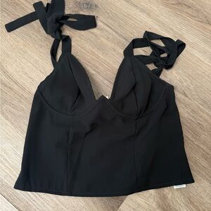 PrettyLittleThing Black Bustier Tie Front Tank Top